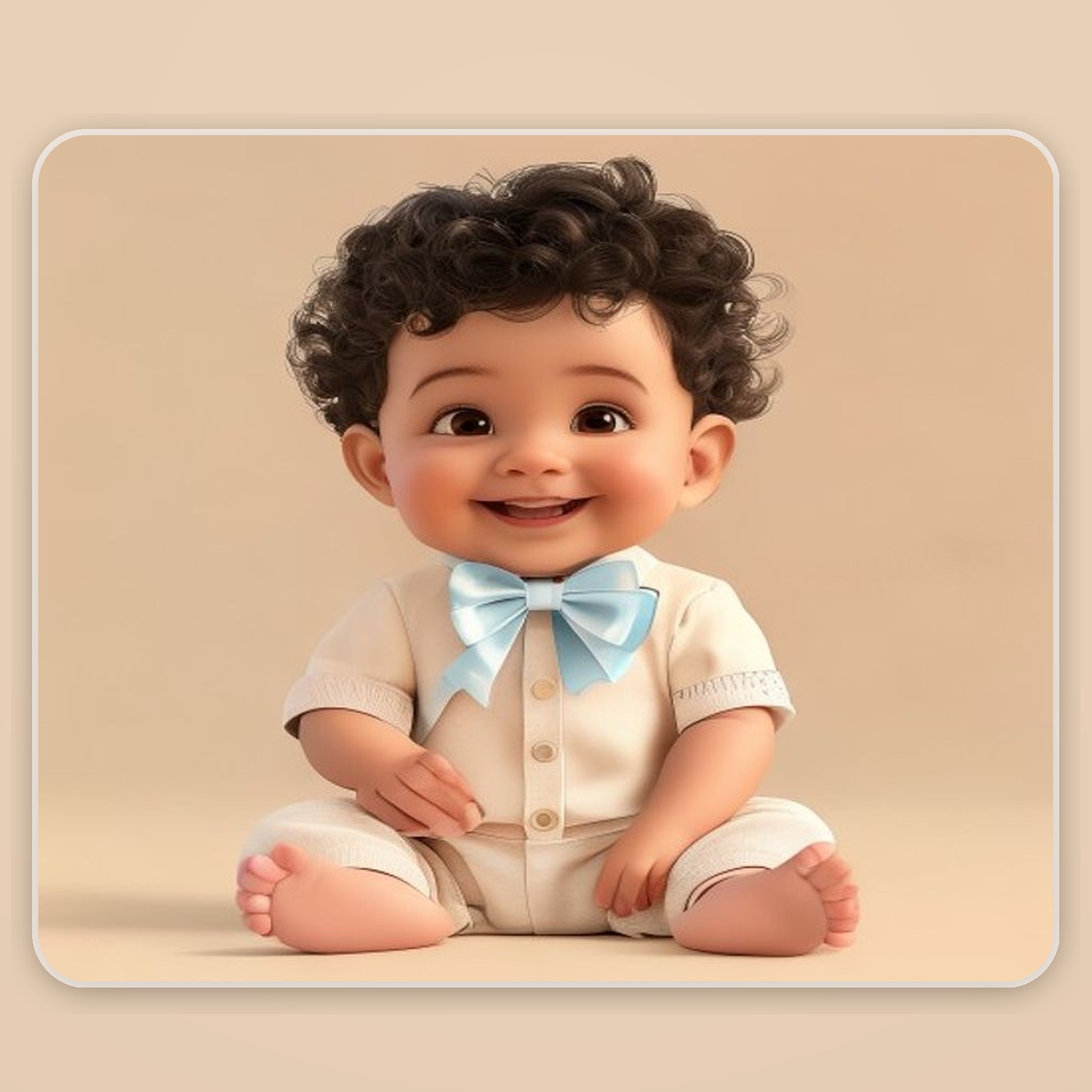 Cute illustrated baby boy sitting and smiling